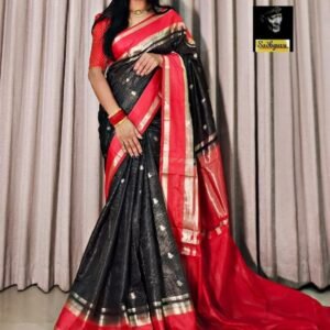 Beautiful Black Soft Viscose Zari Weaving Kovaipattu Sareee