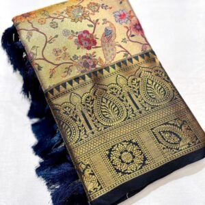 Beautiful Blue Dharmavaram Silk Zari Weaving Saree