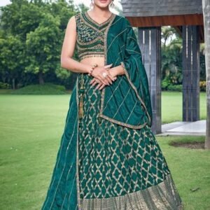 Beautiful Bottle Green Thread Work Stitched Lehenga choli