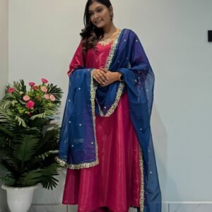 Beautiful Chimer Silk Shiny Pink Anarkali Gown