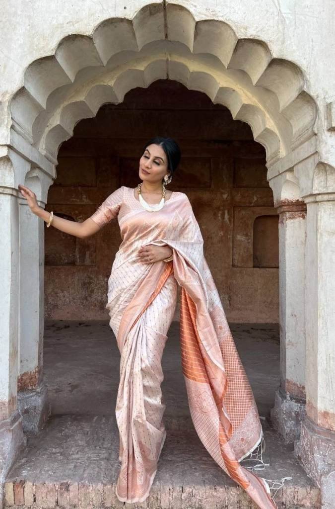 beautiful cream banarasi soft 1711711208 Beautiful Cream Banarasi Soft Silk Saree With Jacquard Weave