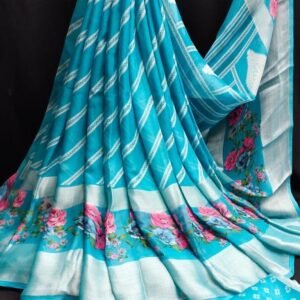 Beautiful cyan sky blue Color Lightweight Pure Moss Georgette Sarees