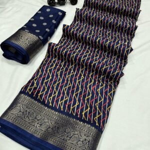 Fashionable Soft Semi Binny Blue Silk Saree