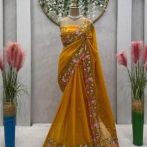 Beautiful Designer Pearl Work Tibby Silk Saree