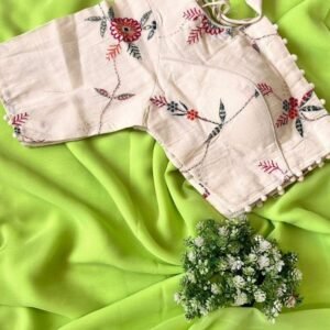 Beautiful Designer Pure Georgette Green Saree With Cotton Blouse