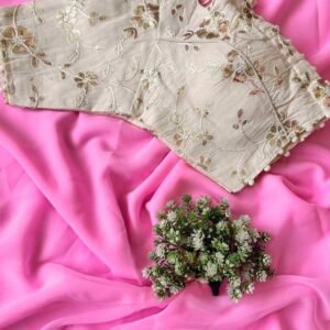 Beautiful Designer Pure Georgette Pink Saree With Cotton Blouse