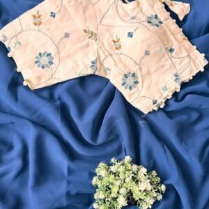 Beautiful Designer Pure Georgette Blue Saree With Cotton Blouse