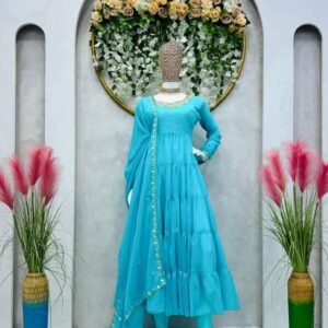 Beautiful Designer Sky Blue Georgette Suit Set