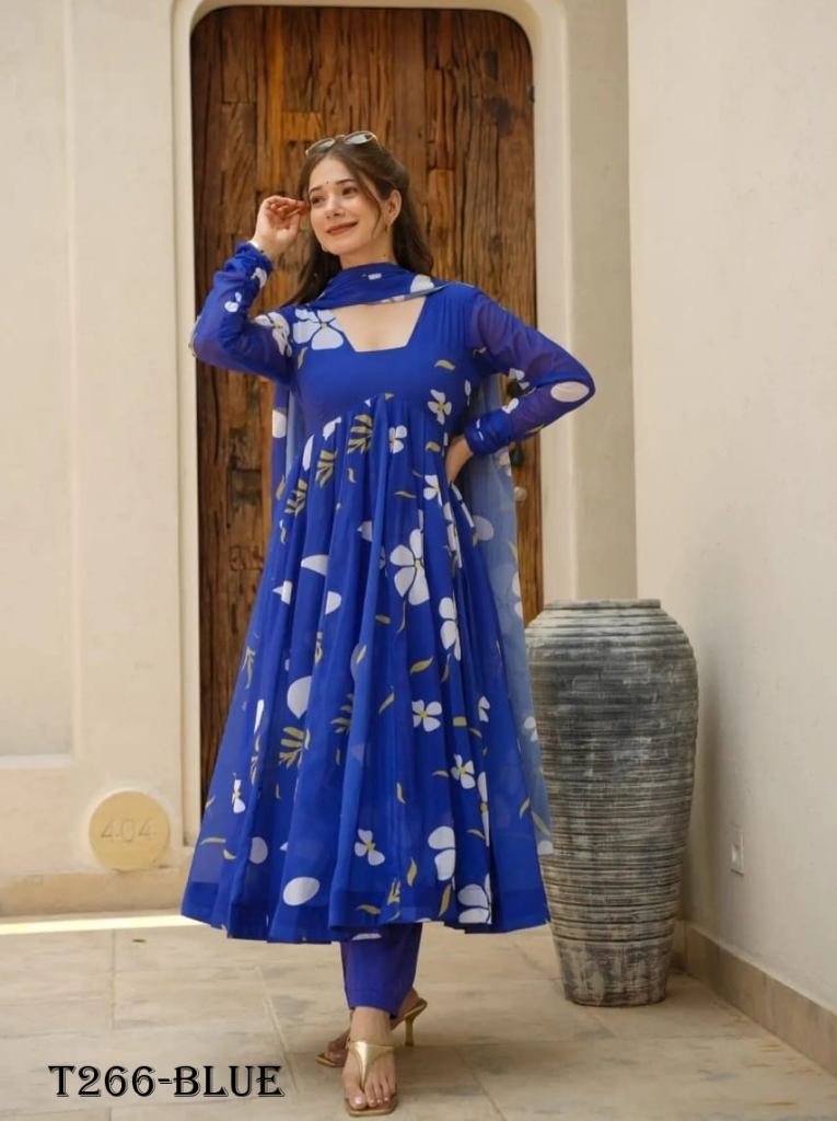 beautiful desiner blue georget 1721712157 Beautiful Desiner Blue Georgette Suit Set