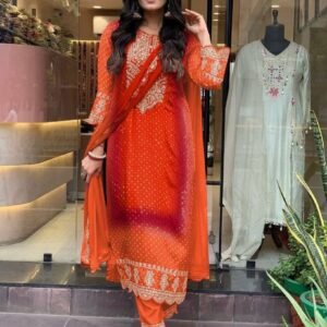 Beautiful Digital Print Orange Kurti Pant Set