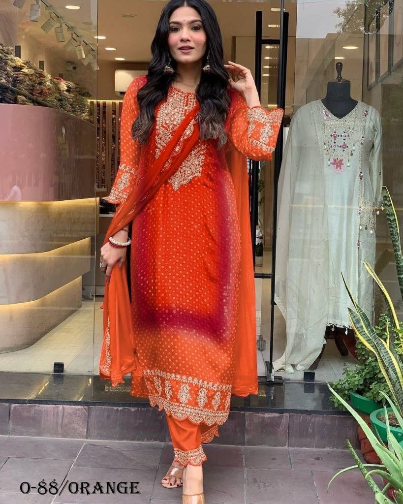 beautiful digital print orange 1725013179 Beautiful Digital Print Orange Kurti Pant Set