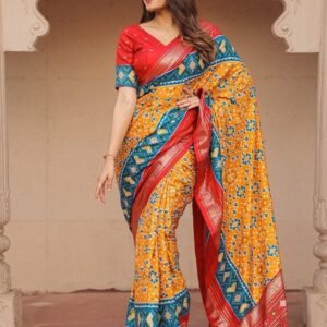 Beautiful Dola Silk Mustard Saree With Foil Print