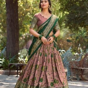 Beautiful Dusty Pink Kalamkari Printed Silk Festival Wear Lehenga Choli