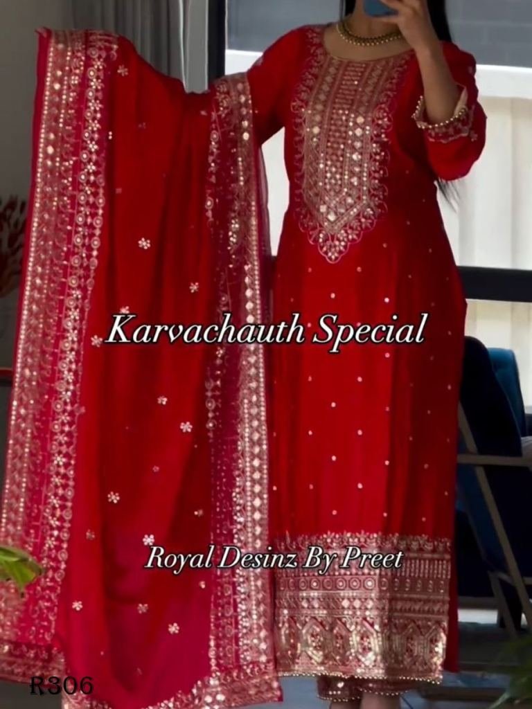 beautiful embroidered and moti 1726827991 Beautiful Embroidered And Moti Work Pure Chinon Silk karvachauth Suits