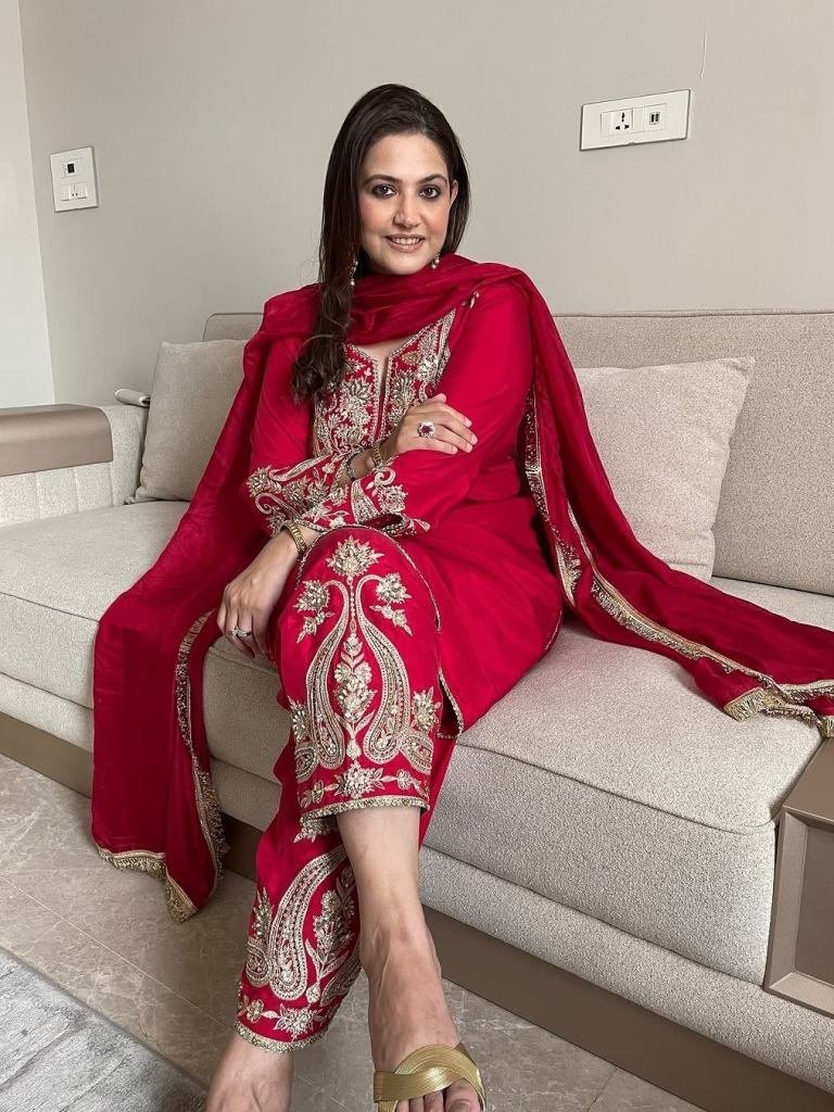 beautiful embroidery and seque 1735272155 Beautiful Embroidery And Sequence Work Pure Chinon Silk Three Piece Kurtis Set