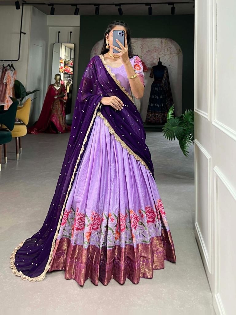 beautiful embroidery work cott 1729331768 Beautiful Embroidery Work Cotton Silk Lehenga Choli With Attractive Dupatta