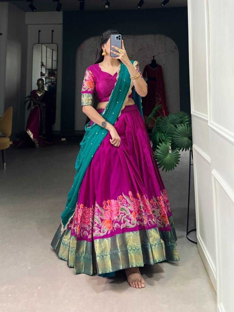 beautiful embroidery work pink 1729332354 Beautiful Embroidery Work Pink Cotton Silk Lehenga Choli With Attractive Dupatta