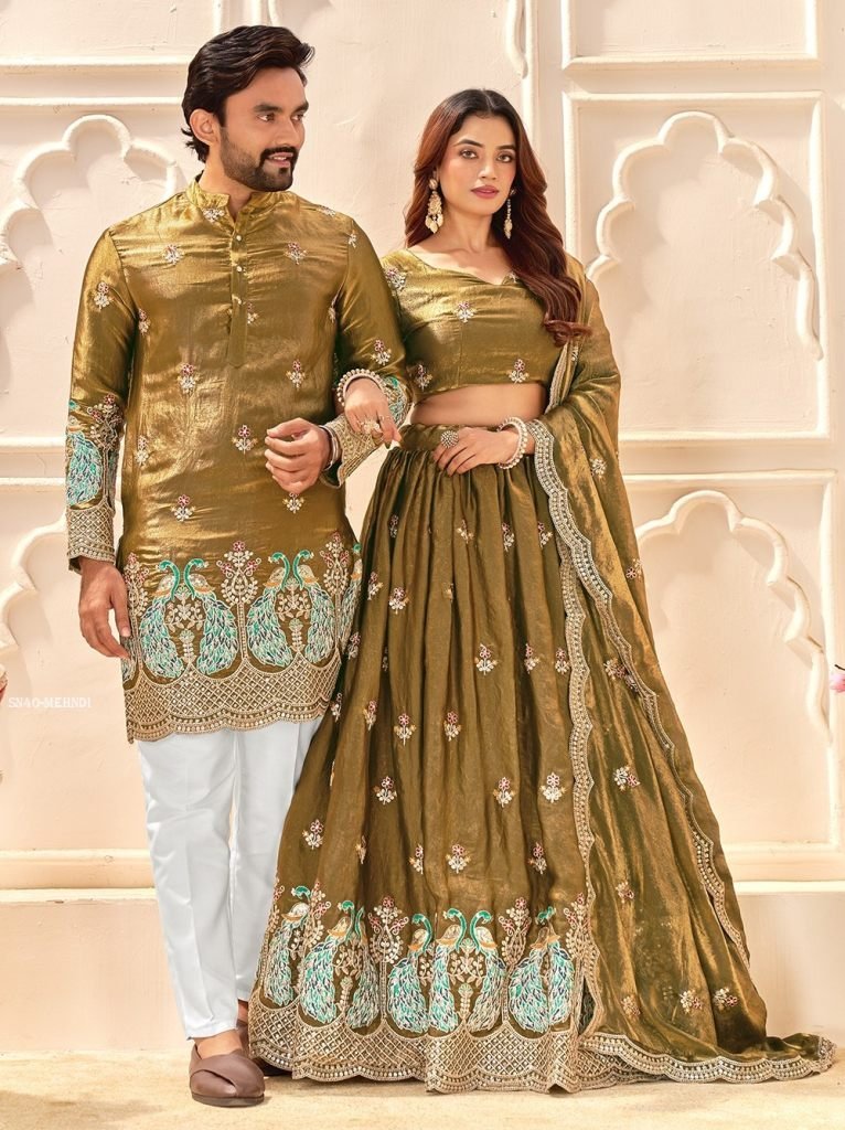 beautiful fendi silk embroider 1763383305 Beautiful Fendi Silk Embroidered Lehenga Mens Kurta Set For Festive