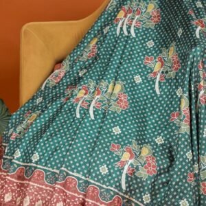 Beautiful Firozi Color Digital Printed Handloom Kotha Border Saree