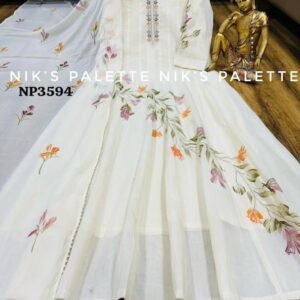Beautiful Flower Printed Long Flaired Kurti With Pant