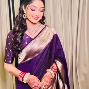 Beautiful Function Wear Pooja Purple Soft Silk Saree With Gold Jari