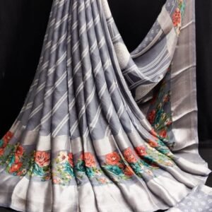 Beautiful Gray Color Lightweight Pure Moss Georgette Sarees