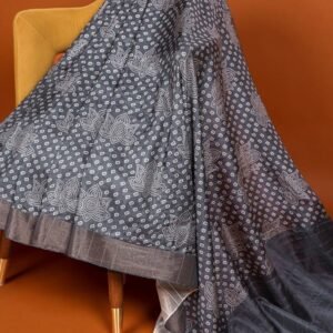 Beautiful Grey Color Digital Printed Handloom Kotha Border Saree