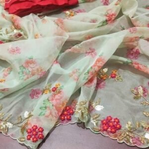 Beautiful Handcrafted Semi Pure Organza Saree With Readymade Blouse
