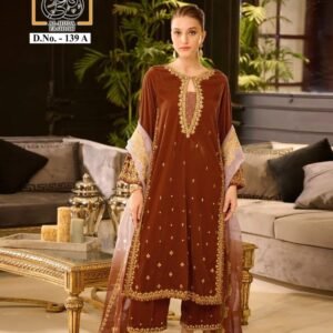 Beautiful Heavy Embroidery Work Brown Suit Set