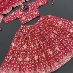 Beautiful Kids Girls Jacquard Silk Lehenga Choli With Odhni