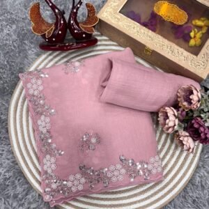 Beautiful Light Pink Saree With Delightful Handwork