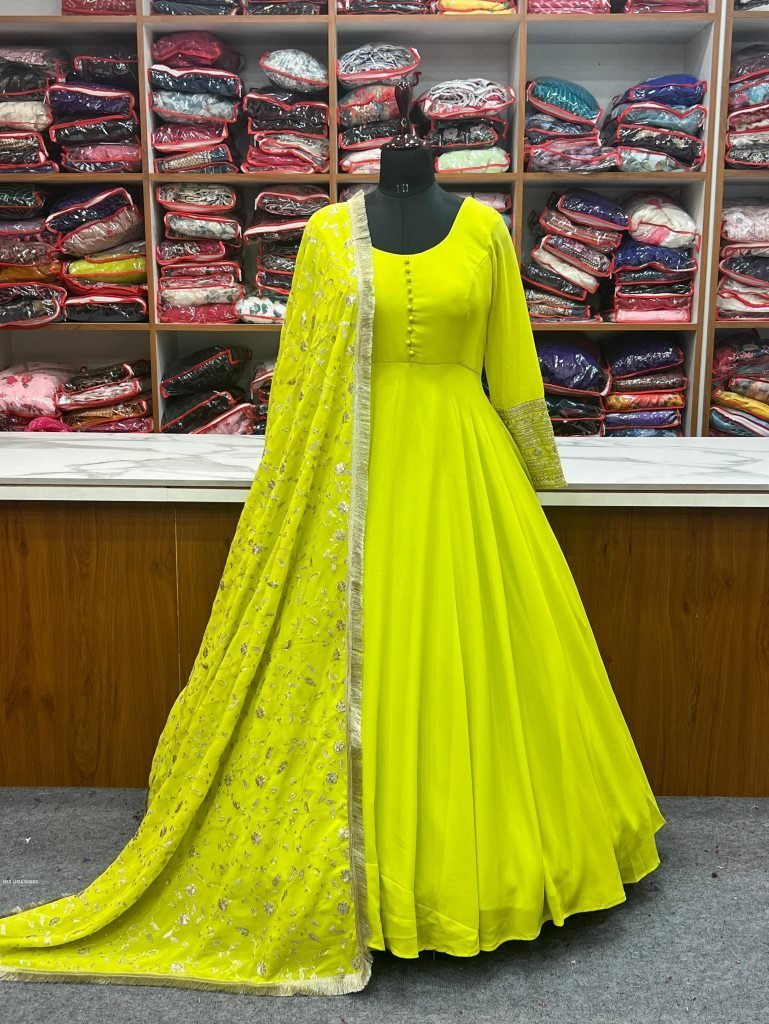 beautiful liril green georgett 1743244535 Beautiful Liril Green Georgette Anarkali Gown