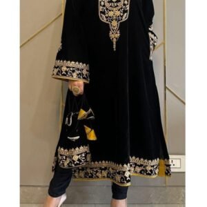 Beautiful Look of Black Velvet Cord Set With Sequins Work