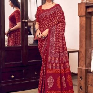 Beautiful Maroon Cotton Saree