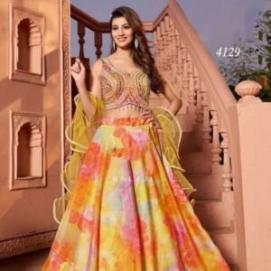 Beautiful Mix Color Silk Embroidered Lehenga Choli 4129