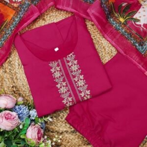 Beautiful Neck Work Roman Silk Kurti Set