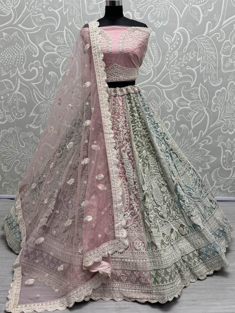 beautiful pastel color heavy e 1713963143 Beautiful Pastel Color Heavy Embroidered Net Lehenga Choli