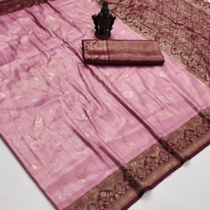 Beautiful Peach And Maroon Soft Kanjivaram Silk Saree
