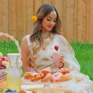Beautiful Peach Handcrafted Work Organza Saree With