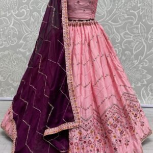 Beautiful Peach Rangoli Silk Embroidered Lehenga2680