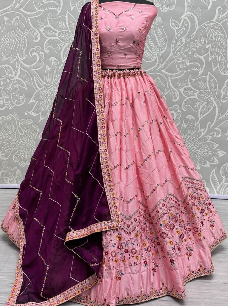beautiful peach rangoli silk e 1712658057 Beautiful Peach Rangoli Silk Embroidered Lehenga2680