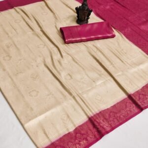 Beautiful Pink And Cream Soft Kanjivaram Silk Saree
