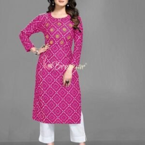 Beautiful Pink Bandhani Print Pure Rayon Kurti