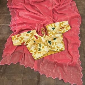 Beautiful Pink Gold Coin Premium Saree