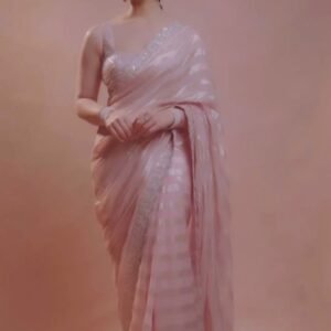 Beautiful Pink Soft Chiffon Designer Saree With Embroidery Work