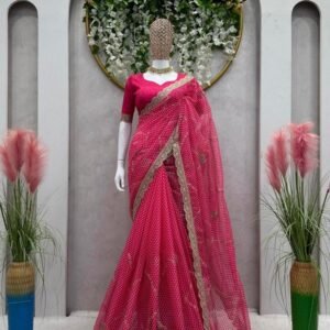 Beautiful Pink Tibby Silk Saree With Digital Print