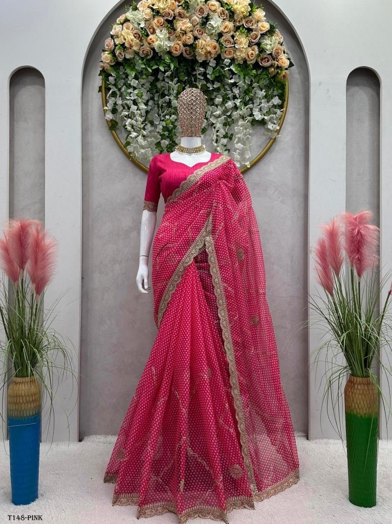 beautiful pink tibby silk sare 1719579924 Beautiful Pink Tibby Silk Saree With Digital Print