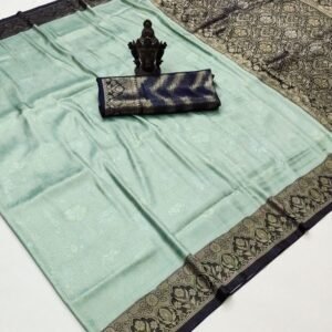 Beautiful Pista And Black Soft Kanjivaram Silk Saree