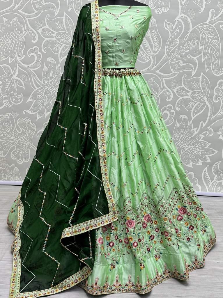 beautiful pista green rangoli 1712658384 Beautiful Pista Green Rangoli Silk Embroidered Lehenga 2680