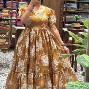 Beautiful Printed Kota Chex Mustard Midi Dress